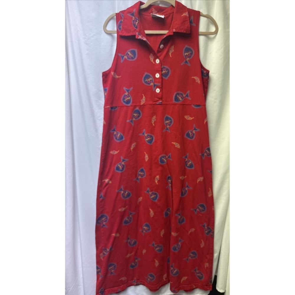 ZIP CODE maxi dress Large sleeveless Red fish shells beach Travel 100% Cotton